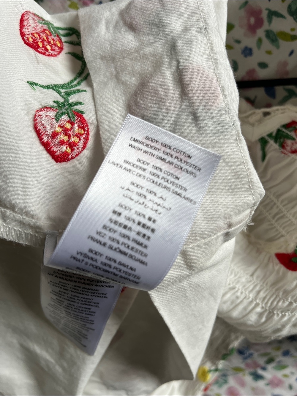 Damson Madder White Strawberry Embroidery Midi Dress with Puff Sleeves - Picture 15 of 16